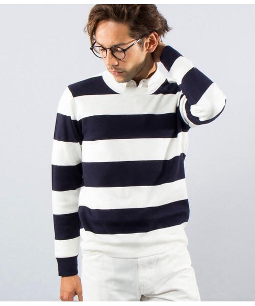 JUNRED（ジュンレッド）の「ミラノリブボーダーニット（ニット・メンズ・グレー/ホワイト・1/2）」の3枚目の写真