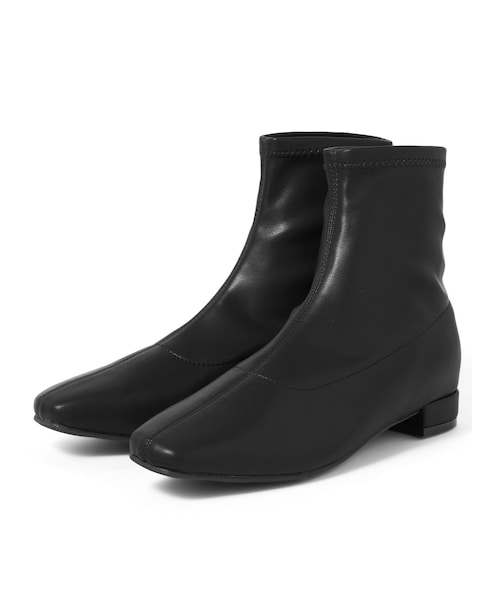 GRL（グレイル）の「センターシームスクエアトゥローヒールレザーショートブーツ（ブーツ・レディース・ブラウン/ブラック・24.5）」の2枚目の写真