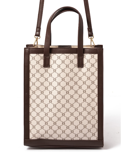 GRL（グレイル）の「モノグラムスクエアバッグ（トートバッグ・レディース・ブラウン/アイボリー・F）」の2枚目の写真