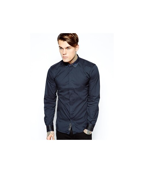 DIESEL(ディーゼル)の「Diesel Shirt S-Heath Denim Collar and Cuff - Navy(シャツ/ブラウス・メンズ・Navy・XS)」の1枚目の写真