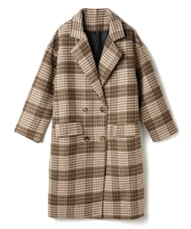 チェック柄ダブルチェスターロングコート