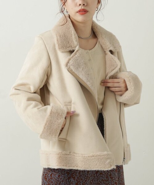 RAY CASSIN(レイカズン)の「ムートンライダースジャケット(ジャケット/アウター・レディース・ブラウン/生成/グレージュ・FREE)」の16枚目の写真