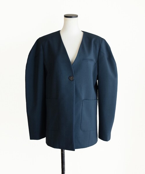 Marient(マリエント)の「マーレカラーレスJK(ノーカラージャケット・レディース・ベージュ/ブルー・FREE)」の2枚目の写真