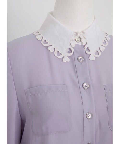 Marjorie（マージョリー）の「香甜的幻想，獨家愛心刺繡花邊領襯衫（トップス・レディース・薄荷綠/紫・S/M）」の10枚目の写真