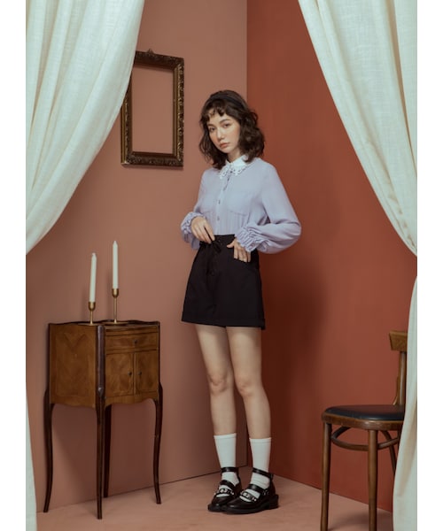 Marjorie（マージョリー）の「香甜的幻想，獨家愛心刺繡花邊領襯衫（トップス・レディース・薄荷綠/紫・S/M）」の4枚目の写真