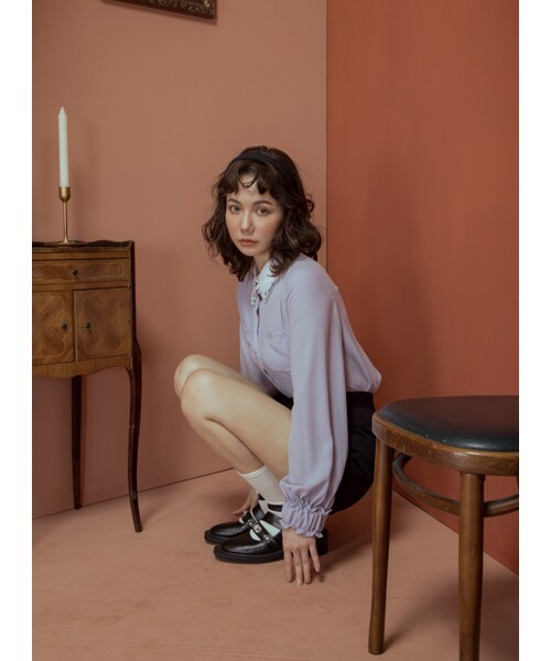 Marjorie（マージョリー）の「香甜的幻想，獨家愛心刺繡花邊領襯衫（トップス・レディース・薄荷綠/紫・S/M）」の5枚目の写真