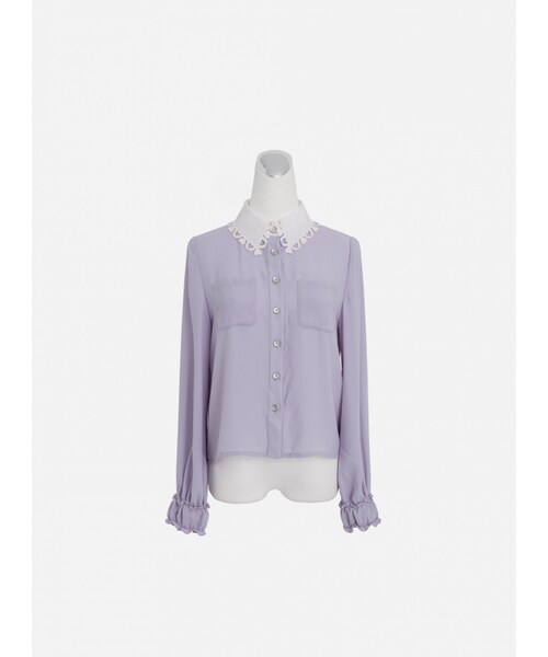 Marjorie（マージョリー）の「香甜的幻想，獨家愛心刺繡花邊領襯衫（トップス・レディース・薄荷綠/紫・S/M）」の8枚目の写真