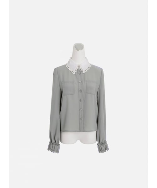 Marjorie（マージョリー）の「香甜的幻想，獨家愛心刺繡花邊領襯衫（トップス・レディース・薄荷綠/紫・S/M）」の17枚目の写真