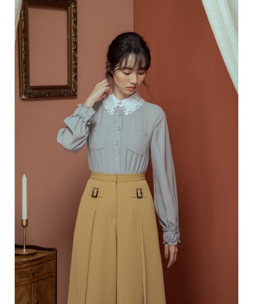 Marjorie（マージョリー）の「香甜的幻想，獨家愛心刺繡花邊領襯衫（トップス・レディース・薄荷綠/紫・S/M）」の14枚目の写真