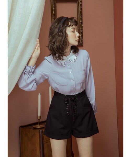 Marjorie（マージョリー）の「香甜的幻想，獨家愛心刺繡花邊領襯衫（トップス・レディース・薄荷綠/紫・S/M）」の3枚目の写真