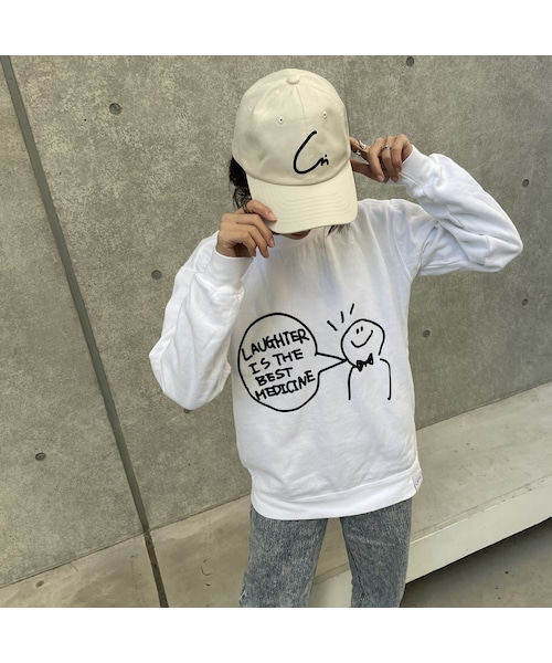 copine(コピン)の「【COPINE original】メッセージプリントスウェット(3color/2size)(スウェット・レディース・ホワイト/ブルー/チャコール・S/L)」の1枚目の写真