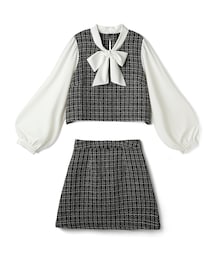 GRL（グレイル）の「ボウタイツイードブラウスX台形ミニスカートセットアップ（セットアップ）」