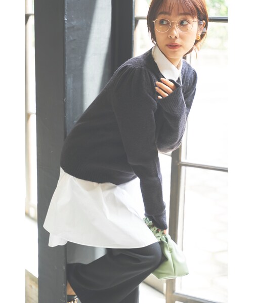 N WITH.（エヌウィズ）の「パフスリーブニット（ニット/セーター・レディース・ベージュ/レッド系/ブラック・FREE）」の2枚目の写真