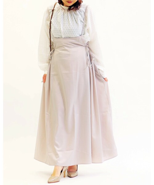 SMALL STYLE（スモールスタイル）の「サイドリボンフレアサロペットスカート（ジャンパースカート・レディース・ピンク/ブラック・FREE）」の2枚目の写真