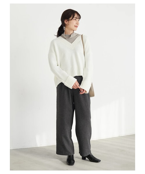 Green　Parks（グリーンパークス）の「洗えるツイードパンツII（パンツ・ライトグレー/チャコールグレー・M/L）」の2枚目の写真
