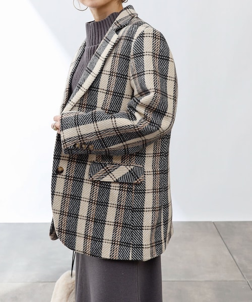 COLONY 2139（コロニートゥーワンスリーナイン）の「【HANDSOM WOMAN】チェック柄テーラードジャケット(セットアップ対応)（テーラードジャケット・レディース・ベージュ/キャメル・F）」の2枚目の写真