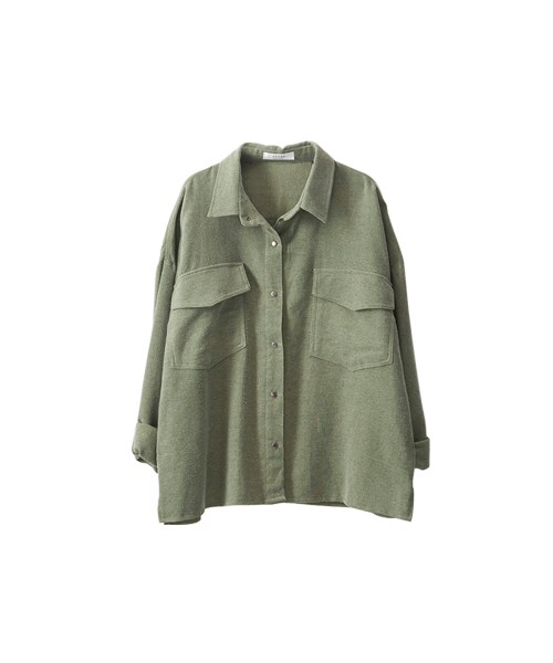 gracegift(グレースギフト)の「休閒男孩 韓國舒適感雙口袋襯衫(その他・レディース・軍綠/灰・F)」の1枚目の写真