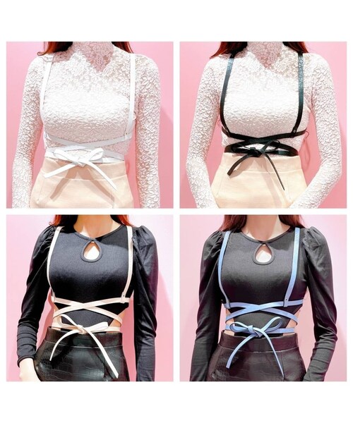 lilLilly（リルリリー）の「【新柄&再入荷】レザーリボンハーネス（アクセサリー・レディース・WHITE/BLUE/PINKクロコ/BLACKクロコ）」の3枚目の写真