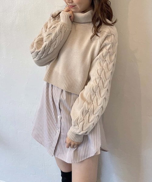 OLIVE des OLIVE（オリーブデオリーブ）の「タートルニット&チュニックset（ニット/セーター・レディース・オフホワイト/ベージュ/ミント・FREE）」の3枚目の写真