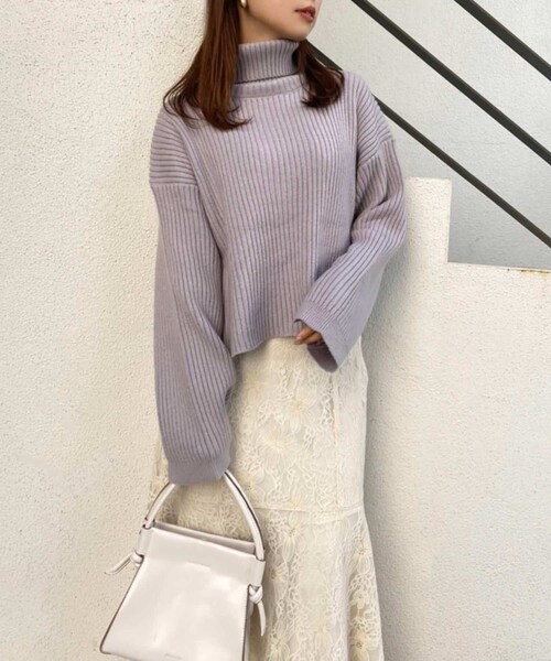 one after another NICE CLAUP（ワンアフターアナザーナイスクラップ）の「ハイネックリブニット（ニット/セーター・レディース・アイボリー/グレー系その他/グレー/ブラック・0）」の3枚目の写真