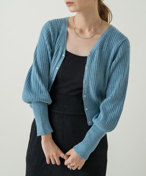 カスタネ ボリュスリ ニット カーディガン（WEB限定】襟付きクロップド  