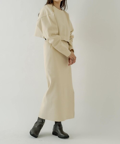 mystic（ミスティック）の「ドルマンチビカーディガンSETUP（Tシャツ/カットソー・レディース・アイボリー/グレー/ブラック/ブルー・F）」の2枚目の写真