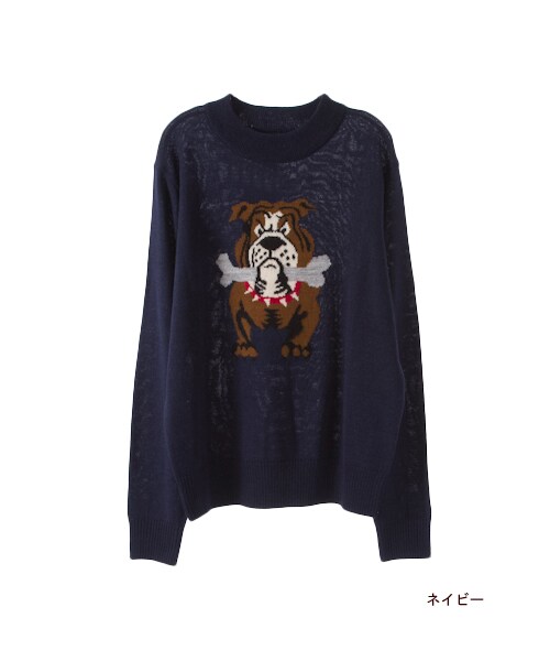 w closet(ダブルクローゼット)の「ブルドッグジャガードニットプルオーバー(トップス・レディース・エクリュ/ネイビー/エクリュ×ブラック・FREE)」の3枚目の写真