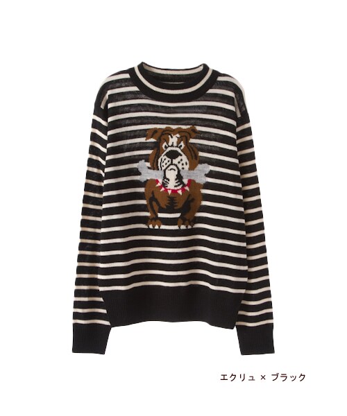 w closet(ダブルクローゼット)の「ブルドッグジャガードニットプルオーバー(トップス・レディース・エクリュ/ネイビー/エクリュ×ブラック・FREE)」の4枚目の写真