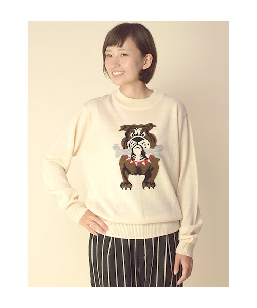 w closet(ダブルクローゼット)の「ブルドッグジャガードニットプルオーバー(トップス・レディース・エクリュ/ネイビー/エクリュ×ブラック・FREE)」の1枚目の写真