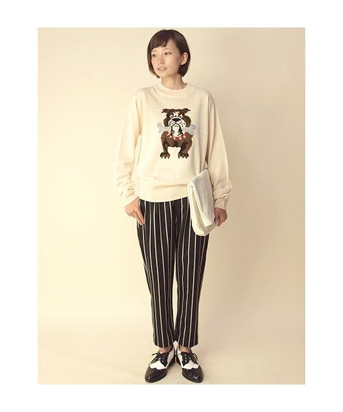 w closet(ダブルクローゼット)の「ブルドッグジャガードニットプルオーバー(トップス・レディース・エクリュ/ネイビー/エクリュ×ブラック・FREE)」の10枚目の写真