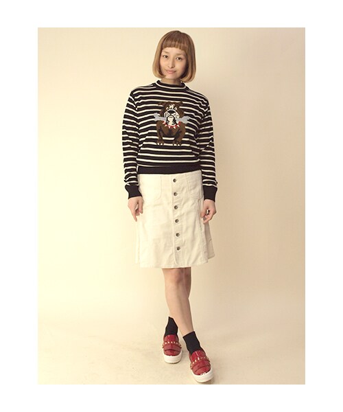 w closet(ダブルクローゼット)の「ブルドッグジャガードニットプルオーバー(トップス・レディース・エクリュ/ネイビー/エクリュ×ブラック・FREE)」の11枚目の写真