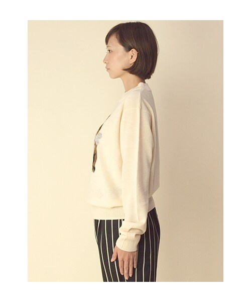 w closet(ダブルクローゼット)の「ブルドッグジャガードニットプルオーバー(トップス・レディース・エクリュ/ネイビー/エクリュ×ブラック・FREE)」の5枚目の写真