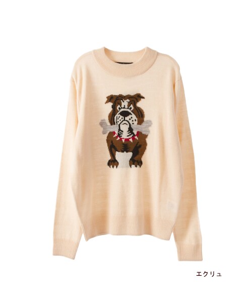 w closet(ダブルクローゼット)の「ブルドッグジャガードニットプルオーバー(トップス・レディース・エクリュ/ネイビー/エクリュ×ブラック・FREE)」の2枚目の写真