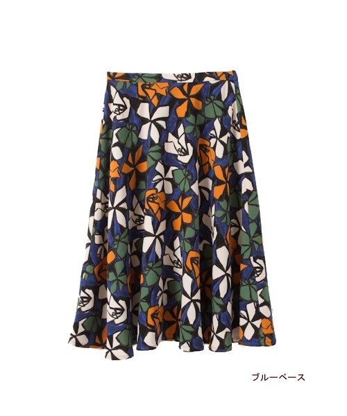 w closet(ダブルクローゼット)の「手書き風花柄ミモレ丈スカート(パンツ・レディース・ピンクベース/ブルーベース・FREE)」の3枚目の写真