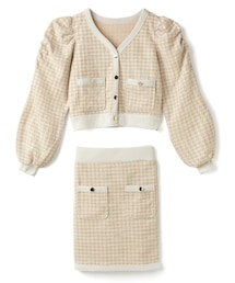 GRL | ツイードショート丈VネックカーディガンX台形スカートセットアップ(セットアップ)