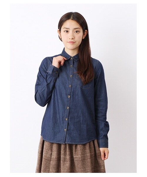 earth music&ecology（アースミュージックアンドエコロジー）の「【宮崎あおい着用】イージーケアデニムシャツ（シャツ・ブラウス・レディース・インディゴ・S/M）」の8枚目の写真