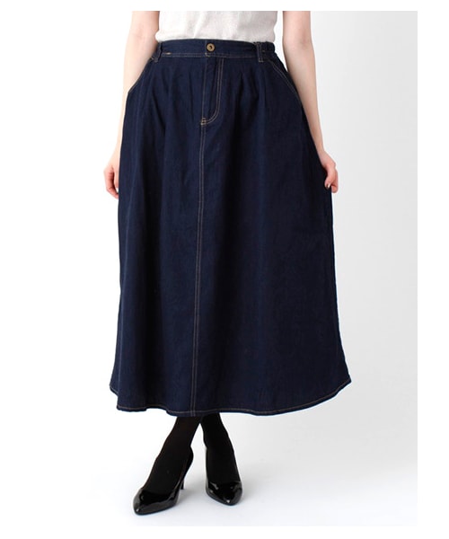 Green Parks fuuwa（グリーンパークスフーワ）の「Aデニムロングスカート（スカート・レディース・インディゴ/ダークインディゴ・F）」の2枚目の写真
