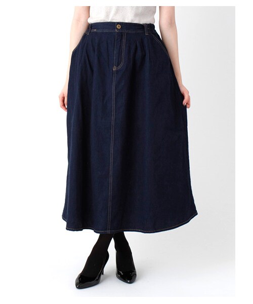 Green Parks fuuwa（グリーンパークスフーワ）の「Aデニムロングスカート（スカート・レディース・インディゴ/ダークインディゴ・F）」の3枚目の写真