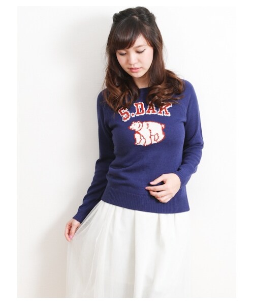 SEVENDAYS=SUNDAY(セブンデイズサンデイ)の「・アクリルウール ジャカード長袖プルオーバー(ニット・セーター・レディース・チャコールグレー/レッド/ネイビー・M/L)」の2枚目の写真