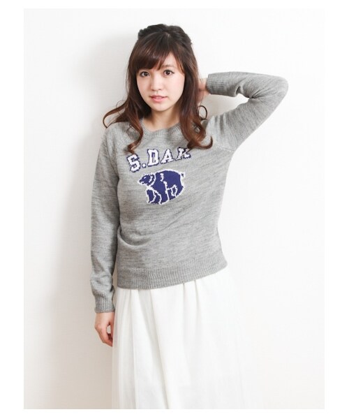 SEVENDAYS=SUNDAY(セブンデイズサンデイ)の「・アクリルウール ジャカード長袖プルオーバー(ニット・セーター・レディース・チャコールグレー/レッド/ネイビー・M/L)」の1枚目の写真