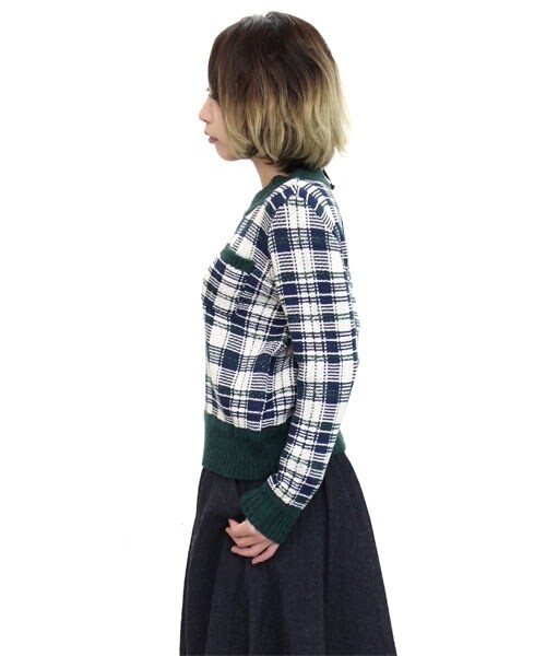RNA（アールエヌエー）の「ニットチェックプルオーバー（トップス・レディース・グリーン系/レッド系・M）」の3枚目の写真