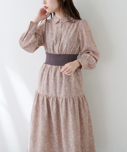 natural couture（ナチュラルクチュール）の「リブ切替えハイウエストシャツワンピース（ワンピース・レディース・アイボリー/ピンク/チャコールグレー/チェック/ブラック・FREE）」の2枚目の写真