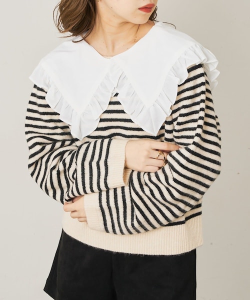 RENA LANGE ボーダー柄 カシミヤニットトップス F38｜トップス