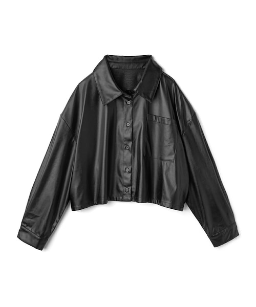 GRL(グレイル)の「ビーガンレザーショート丈シャツ(シャツ/ブラウス・レディース・ブラック・F)」の1枚目の写真