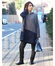 i.Rina | 【ユニセックス】オーバーサイズデニムパーカー　チュニック丈(パーカー)