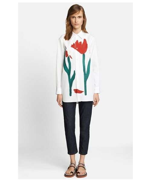 【美品 】MARNI マルニ　総柄　フリルブラウス Mサイズ　スナップボタン 美品 】MARNI マルニ 総柄 フリルブラウス Mサイズ スナップボタン