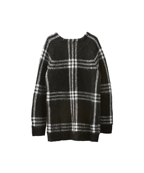 gracegift（グレースギフト）の「黑白格纹厚針織開襟外套（ジャケット/アウター・レディース・黑・F）」の2枚目の写真
