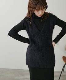 natural couture | 【動画あり・大人ナチュ】リブニットワンピース×フェザーベストセット(ワンピース)