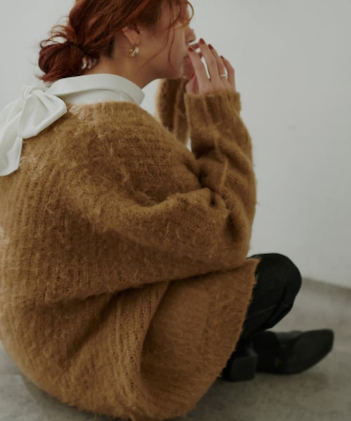 natural couture（ナチュラルクチュール）の「【動画あり・大人ナチュ】【WEB限定】モンスターBIGカーディガン（カーディガン/ボレロ・レディース・ホワイト/グリーン/キャメル/チャコールグレー・FREE）」の4枚目の写真