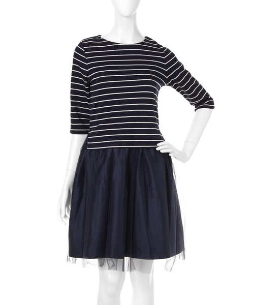 dazzlin（ダズリン）の「【W】カットボーダーコンビワンピース（ワンピース/ドレス・レディース・グレー/ネイビー/ベージュ・S/M）」の3枚目の写真